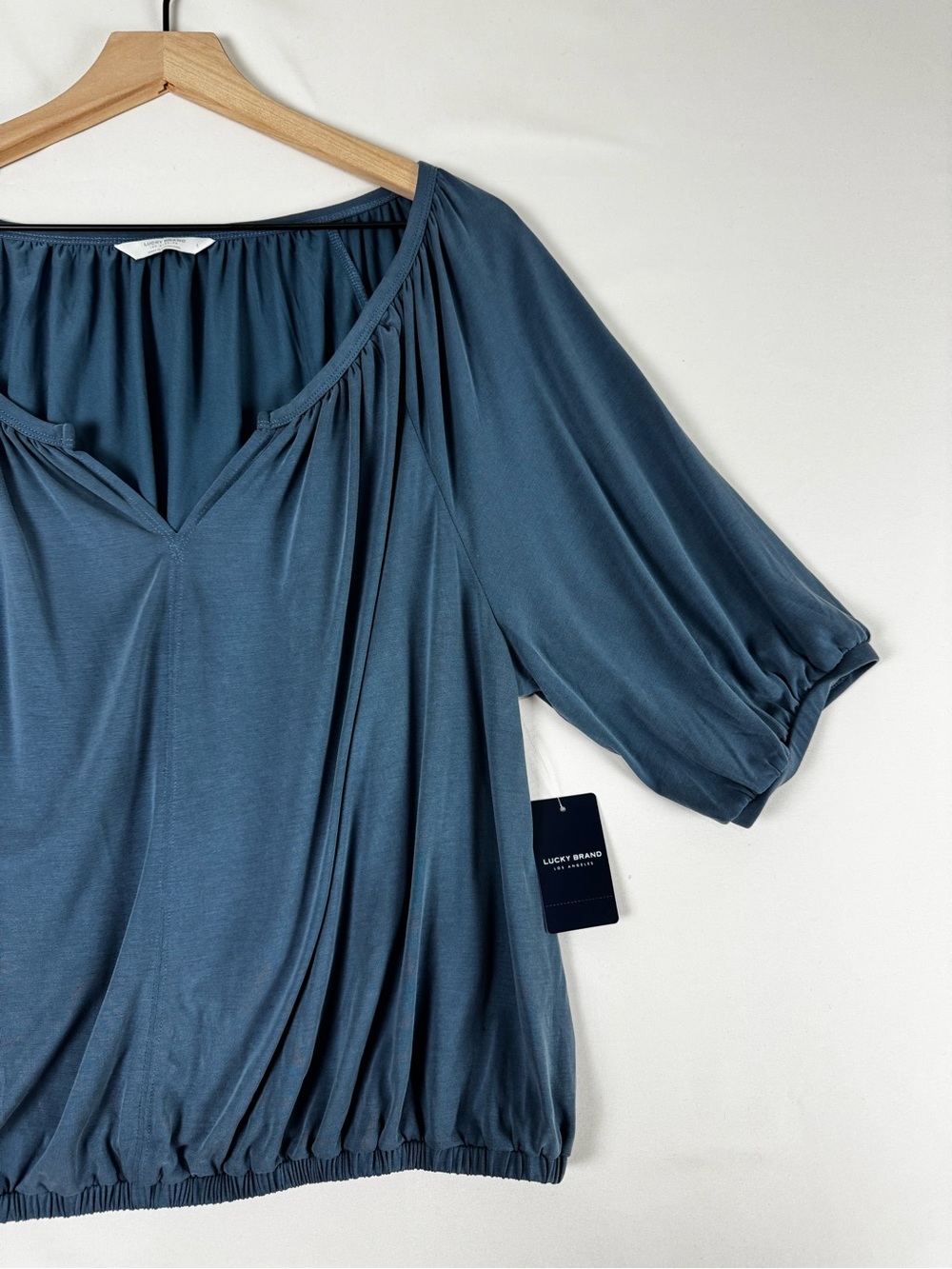 Lucky Brand NWT Blue Peasant Blouse Balloon Sleeve Modal Top Size L - Picture 3 of 7
